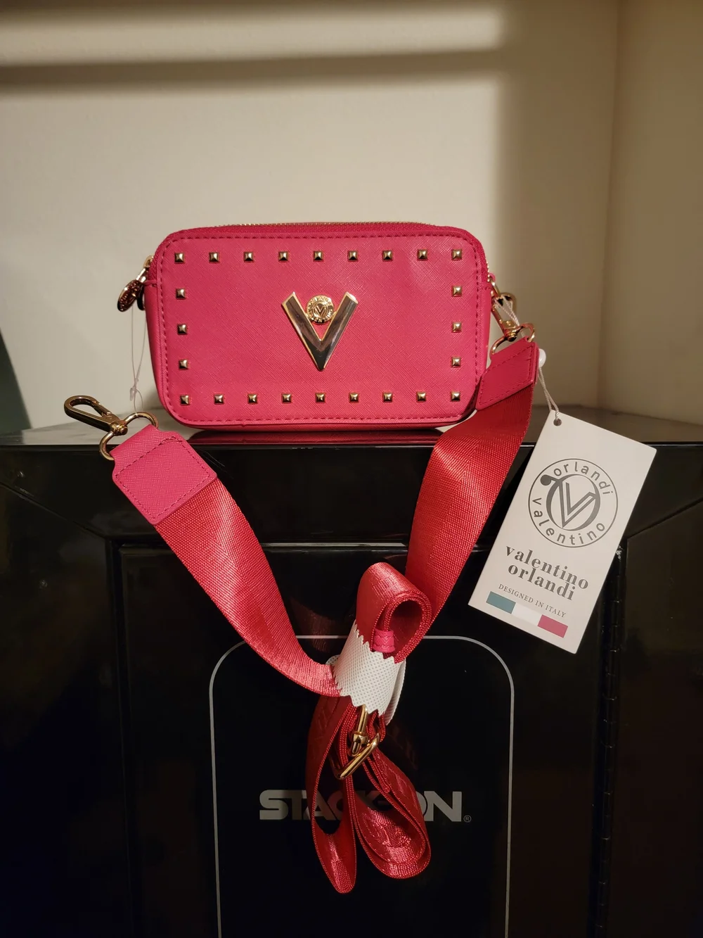 Valentino Orlandi Pink Crossbody Camera Bag with Stud Detail